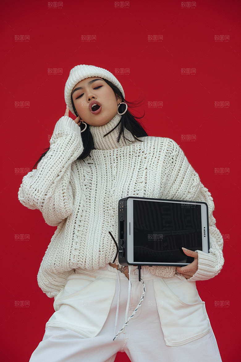 手拿喇叭人像热卖写真摄影图