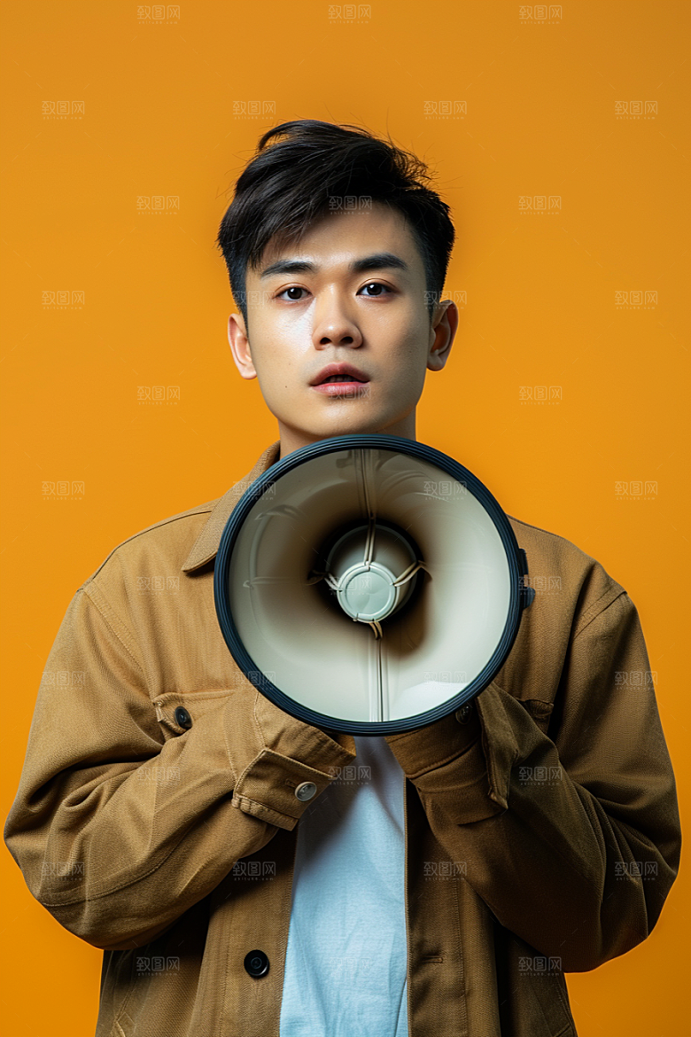 手拿喇叭人像热卖人物摄影图