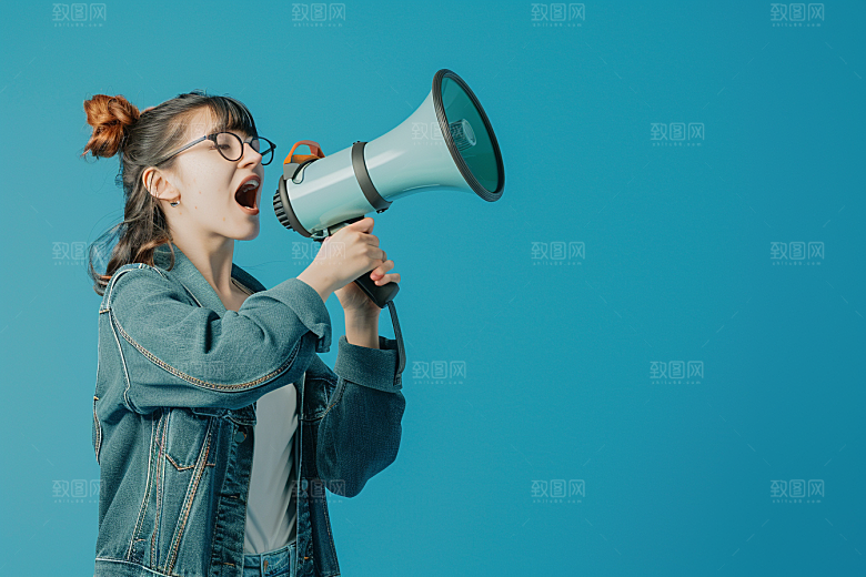 手拿喇叭人像人物肖像摄影图