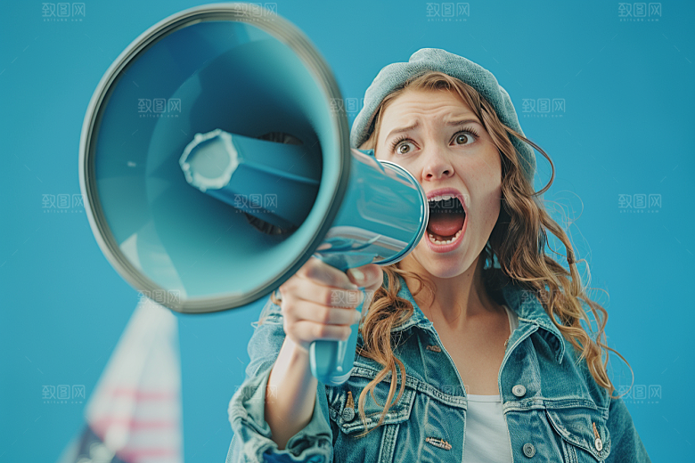 手拿喇叭人像大卖人物摄影图