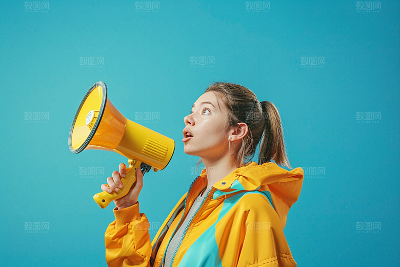 手拿喇叭人像高清促销摄影图