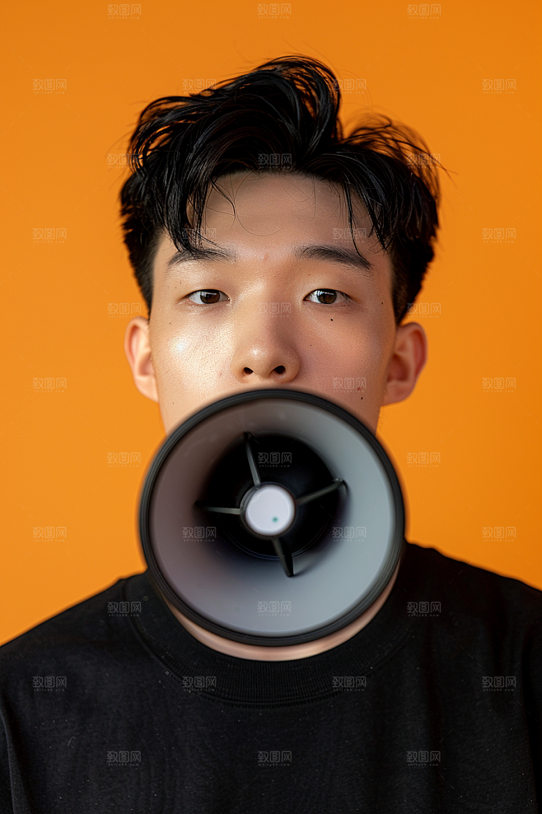 手拿喇叭人像招聘公告摄影图