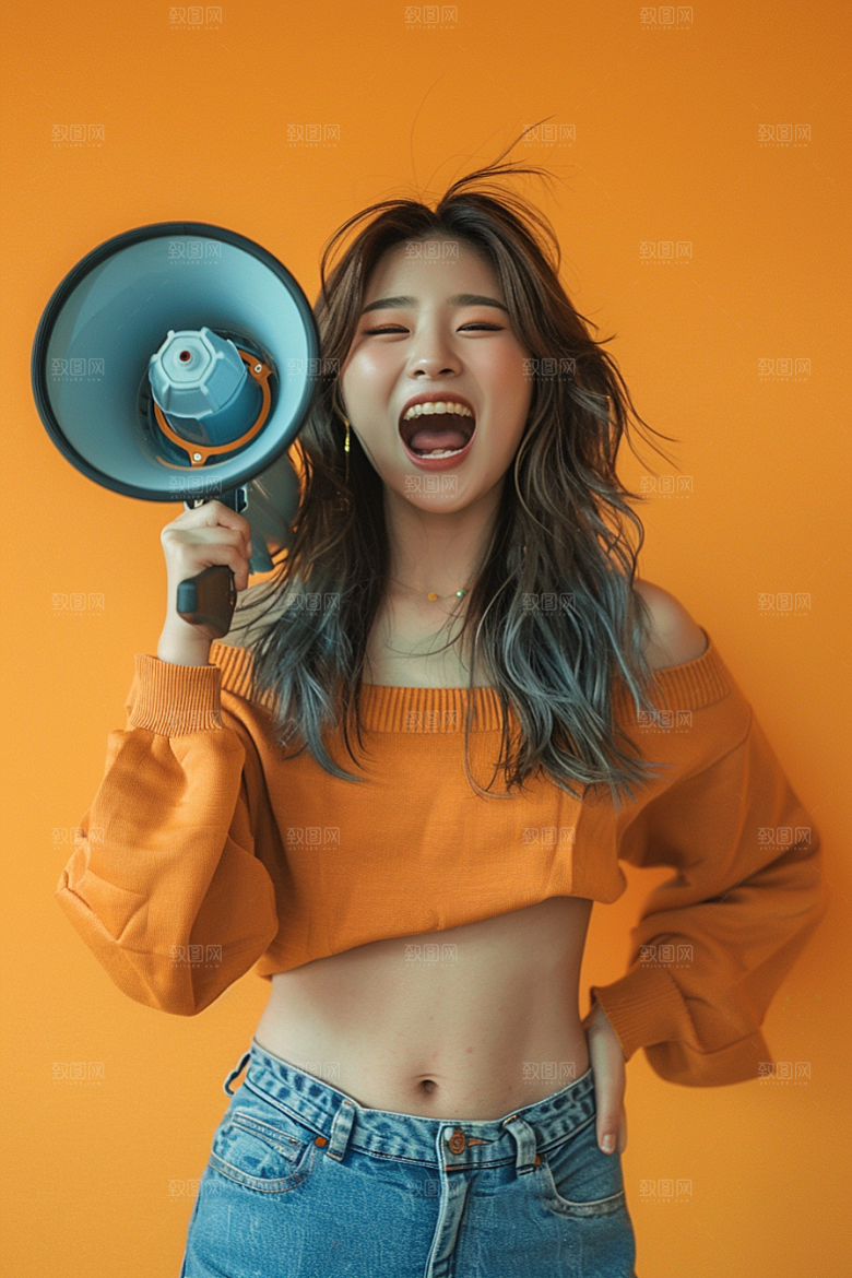 手拿喇叭人像电商热卖摄影图