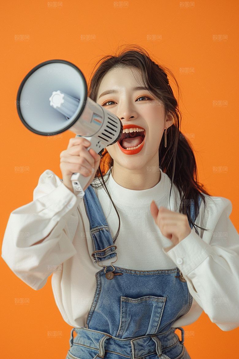 手拿喇叭人像招聘喊话摄影图