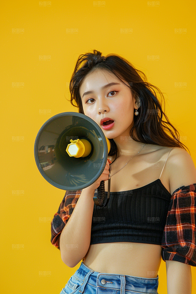 手拿喇叭人像热卖肖像摄影图