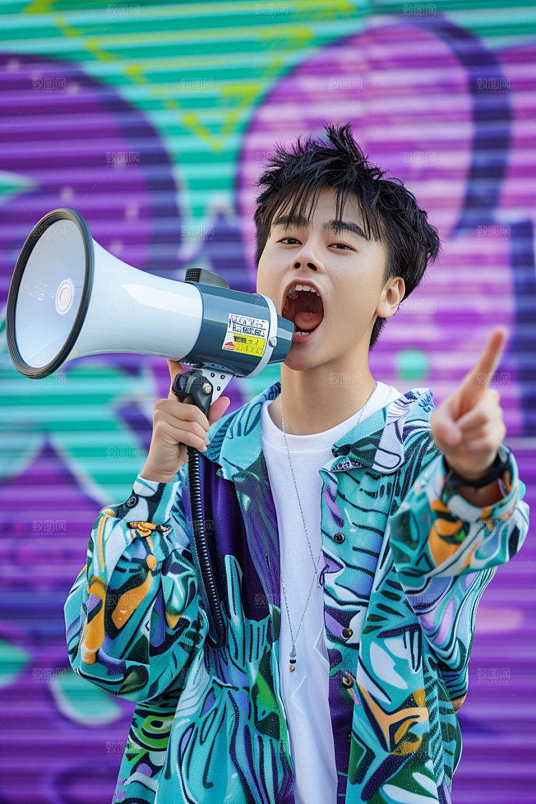 手拿喇叭人像公告肖像摄影图