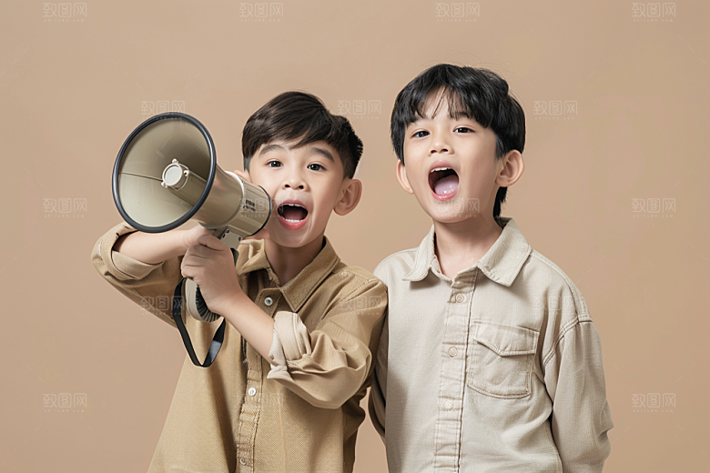 手拿喇叭人像写真时尚摄影图