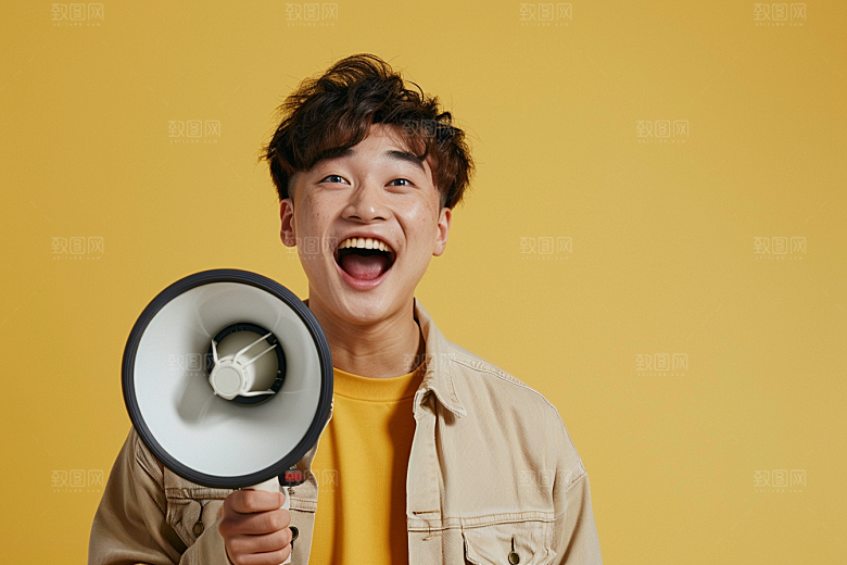 手拿喇叭人像肖像高清摄影图