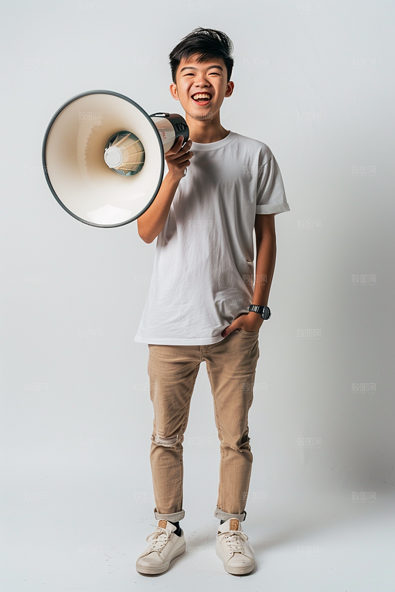 手拿喇叭人像热卖促销摄影图