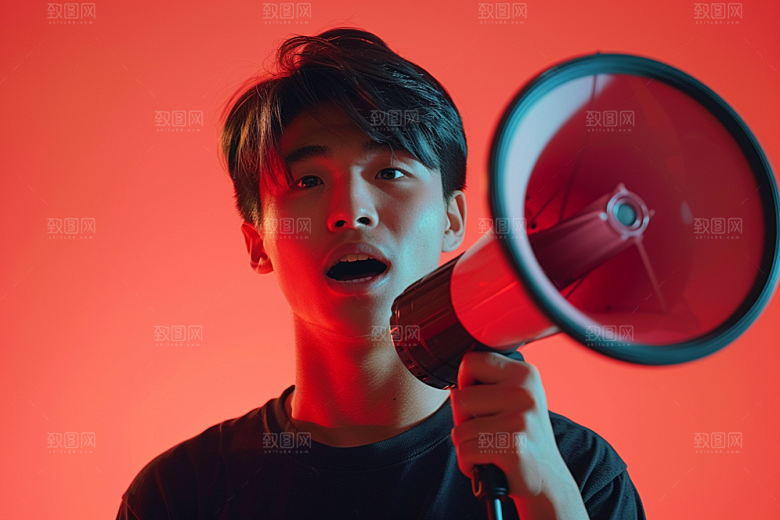 手拿喇叭人像公告高清摄影图