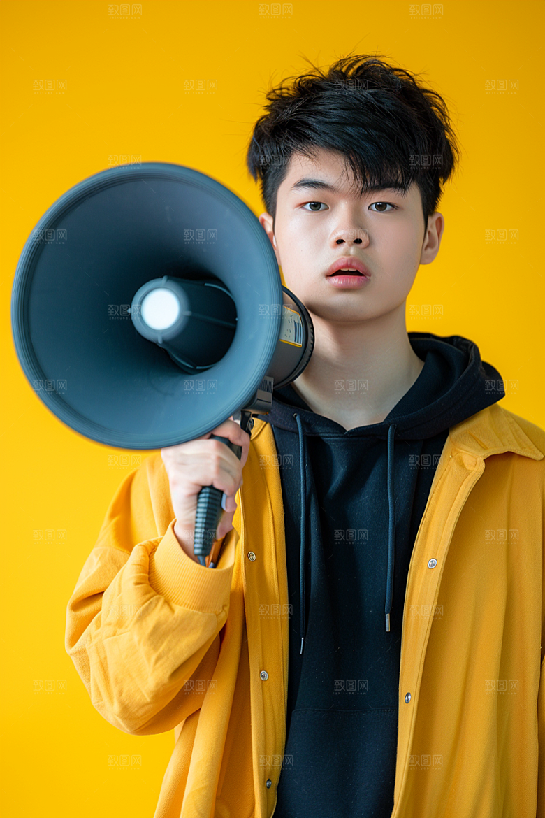 手拿喇叭人像热卖公告摄影图