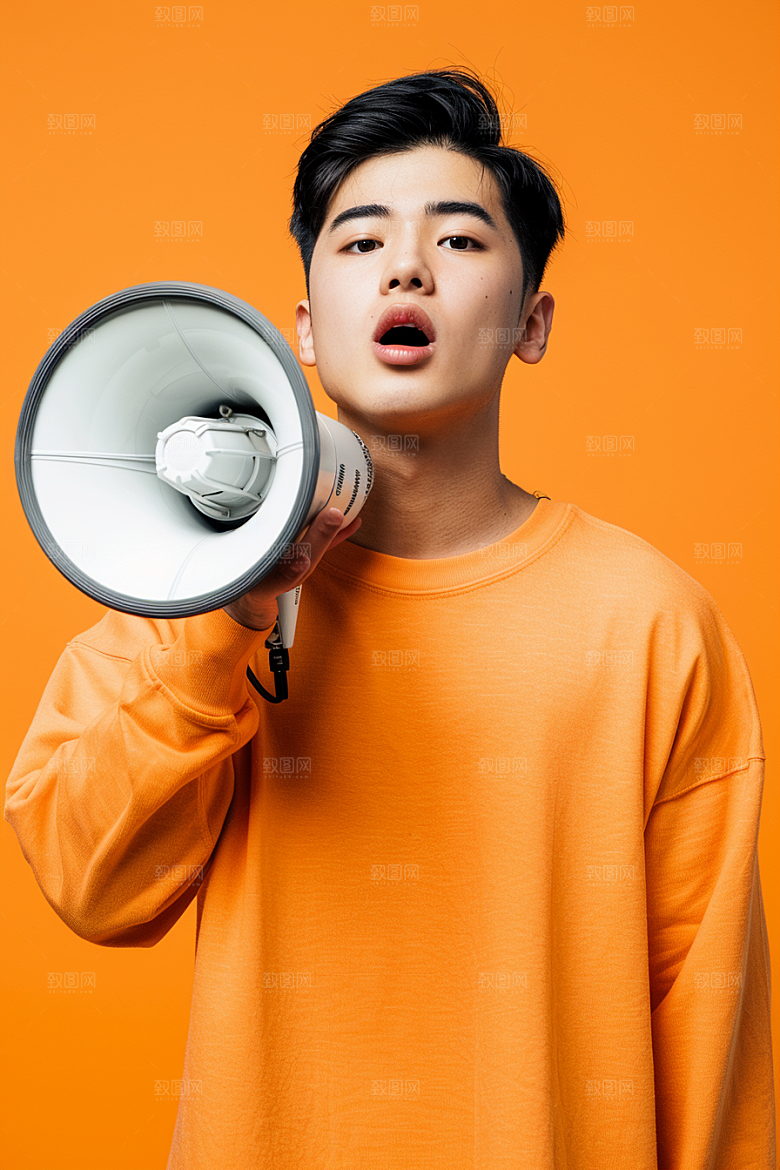 手拿喇叭人像促销大卖摄影图