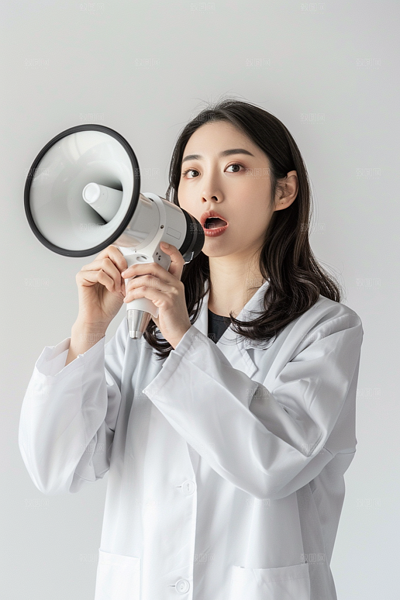 手拿喇叭人像喊话人物摄影图