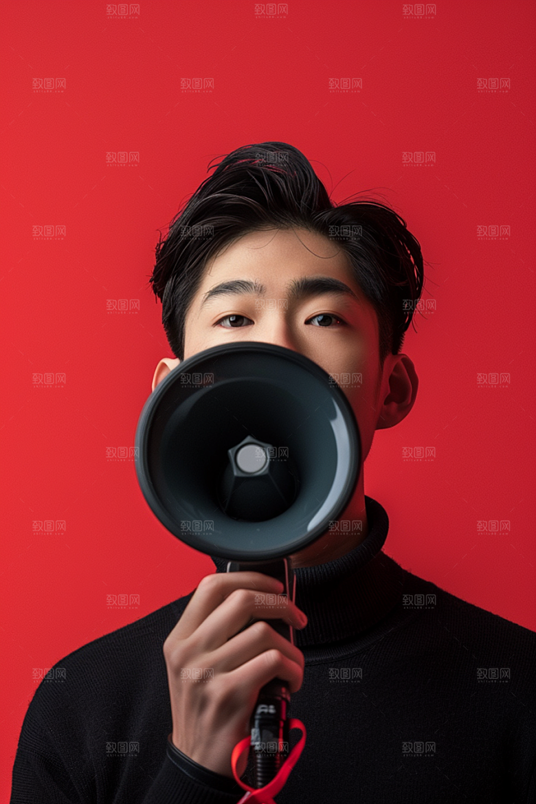 手拿喇叭人像电商时尚摄影图