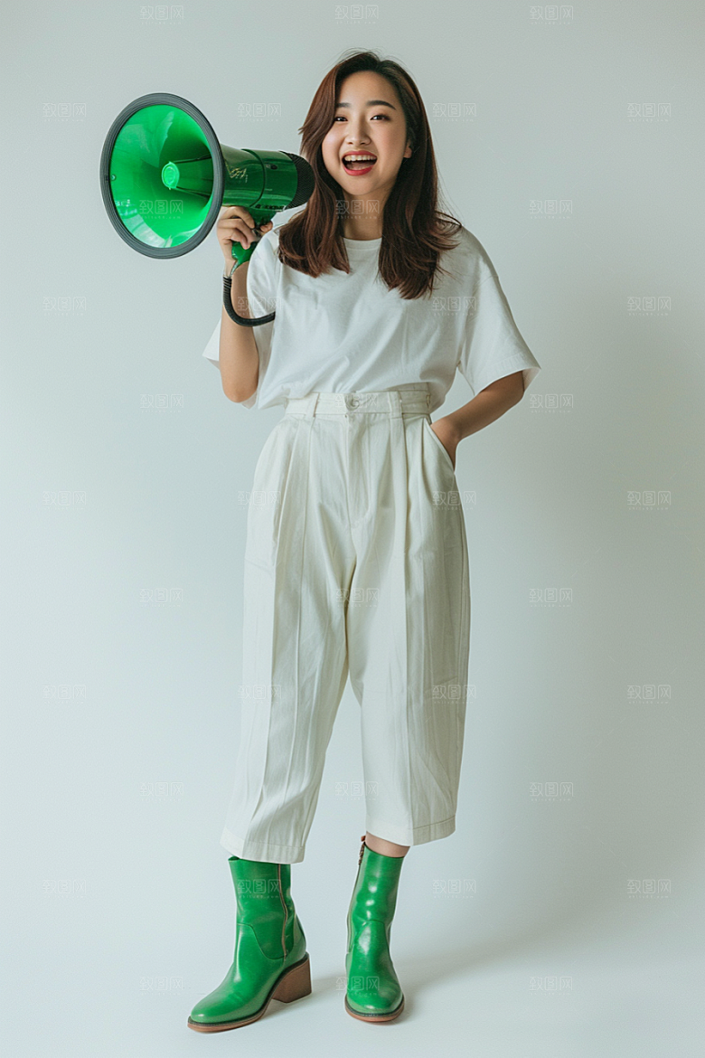 手拿喇叭人像人物公告摄影图