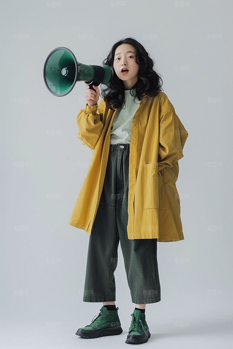 手拿喇叭人像电商公告摄影图