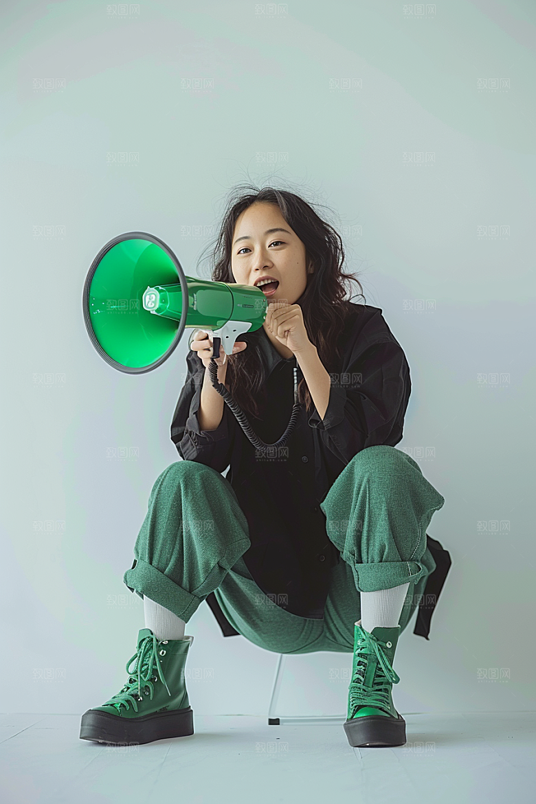 手拿喇叭人像招聘电商摄影图