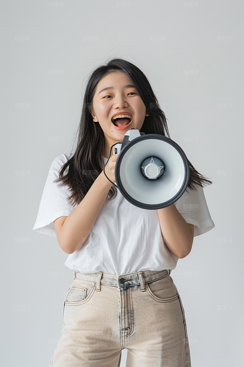 手拿喇叭人像喊话肖像摄影图