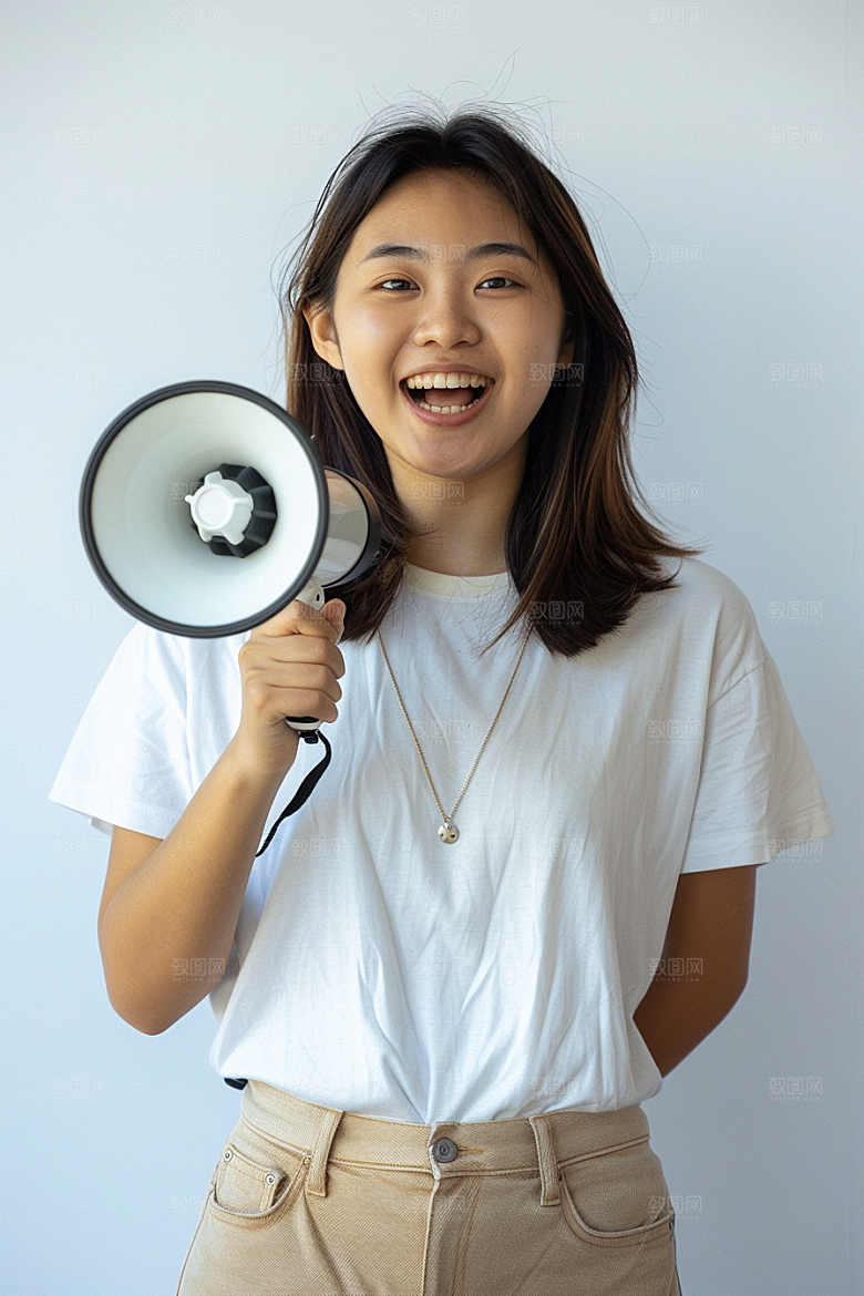 手拿喇叭人像喊话热卖摄影图