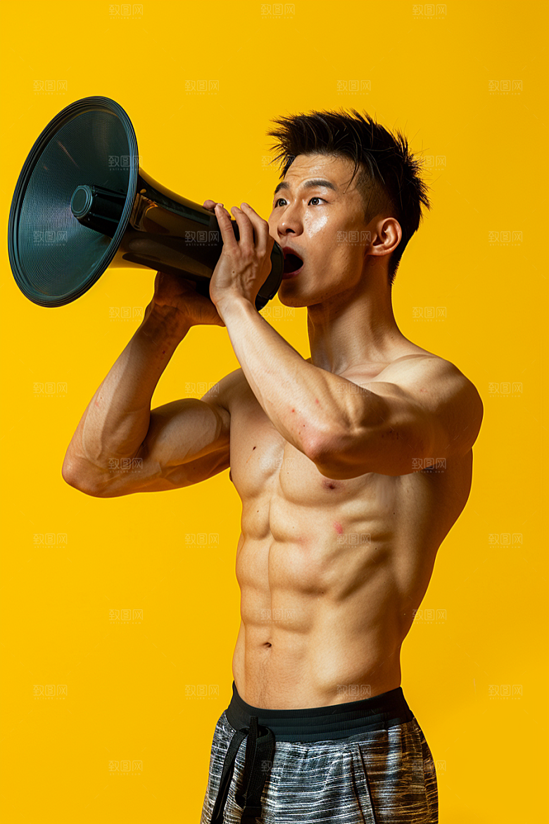 手拿喇叭人像招聘高清摄影图