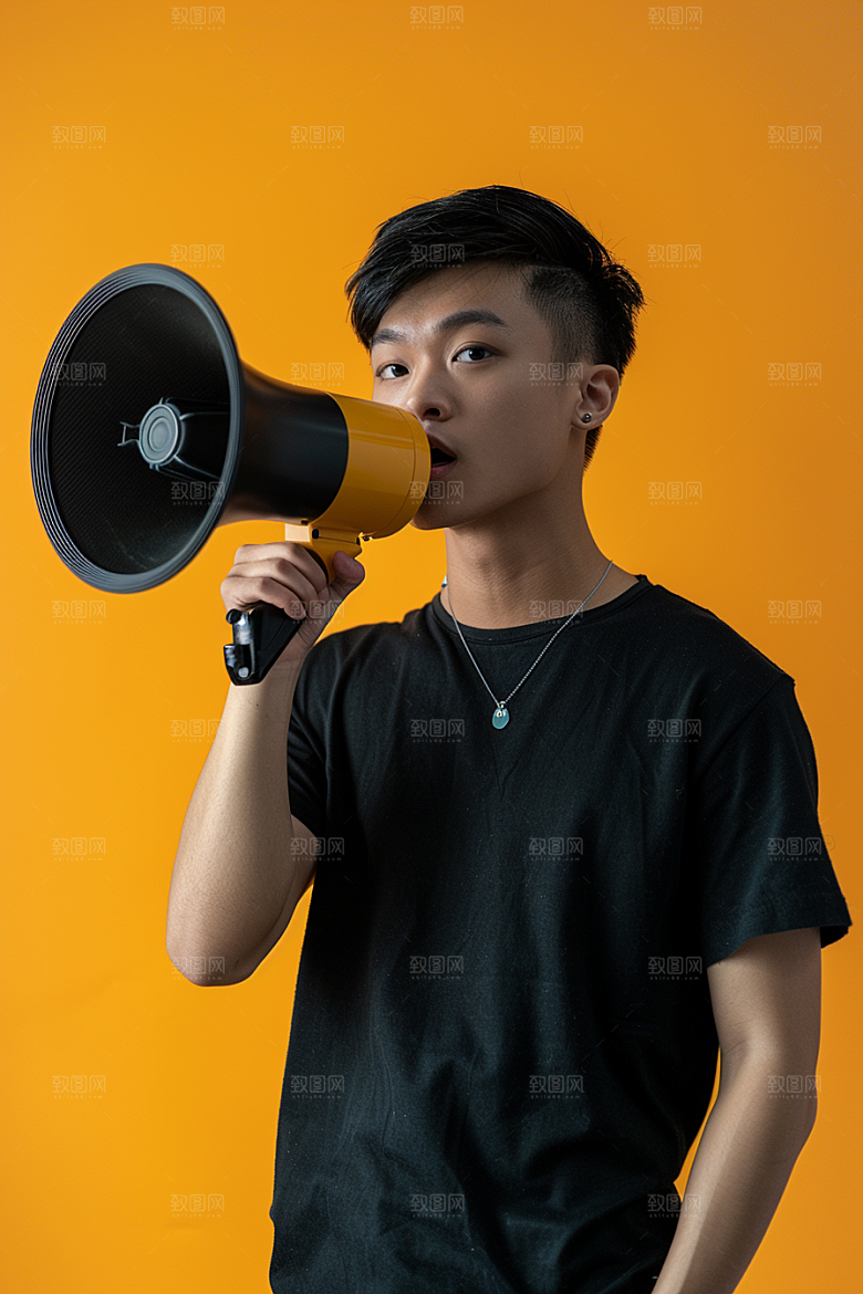 手拿喇叭人像人物促销摄影图