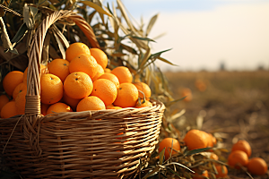橙子采摘秋季美食果篮摄影图