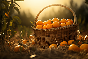 橙子采摘果篮富含维C摄影图