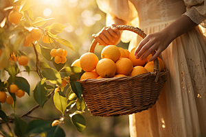 橙子采摘美味果篮摄影图