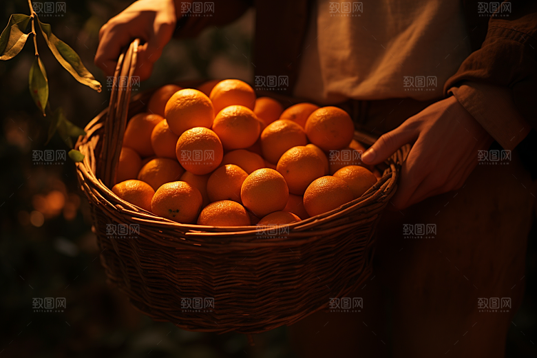 橙子采摘富含维C新鲜摄影图
