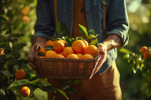 橙子采摘果篮秋季美食摄影图