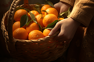 橙子采摘美味秋季美食摄影图