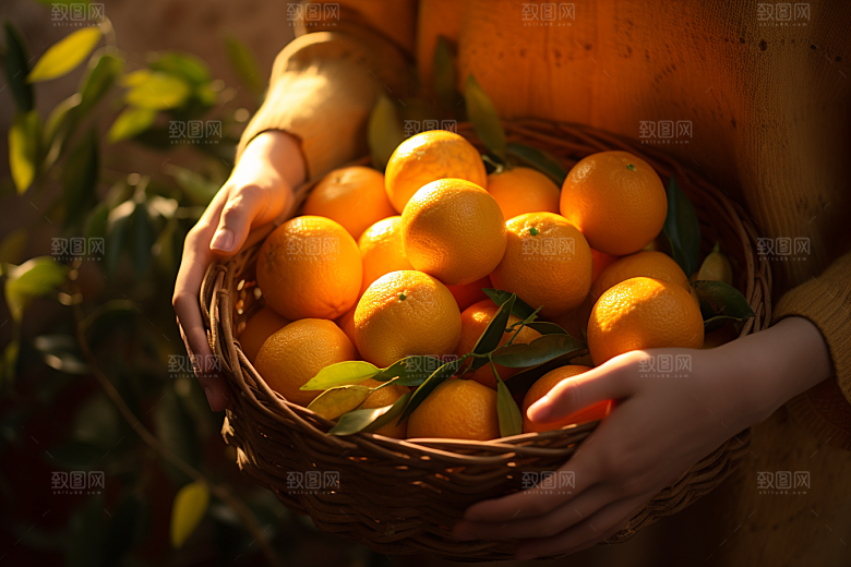 橙子采摘富含维C脐橙摄影图