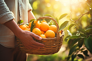 橙子采摘新鲜水果摄影图