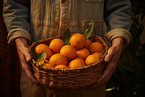 橙子采摘富含维C果篮摄影图
