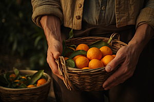 橙子采摘秋季美食美味摄影图
