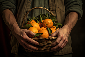 橙子采摘富含维C脐橙摄影图