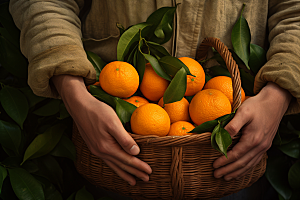 橙子采摘果品新鲜摄影图