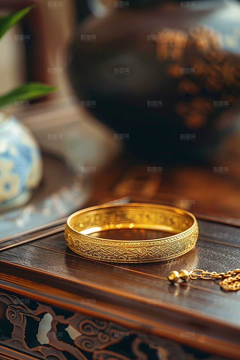 手镯金银玉石大气摄影图