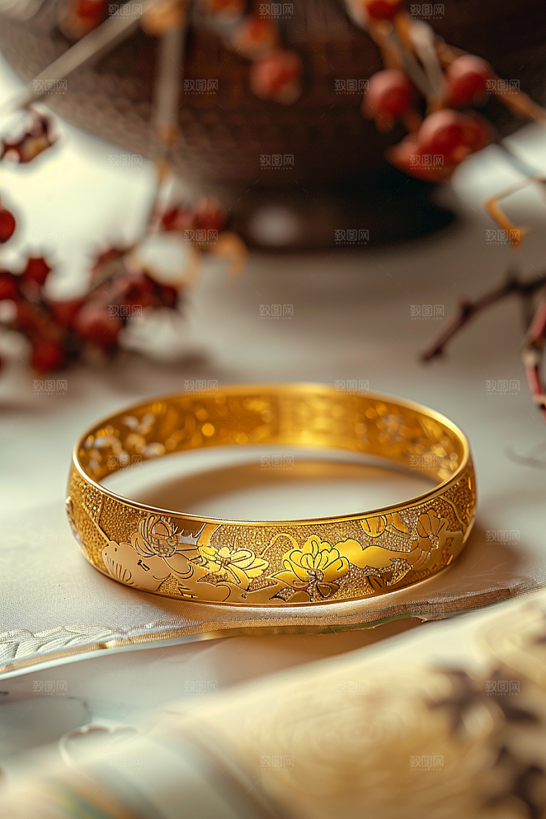 手镯金银玉石唯美摄影图