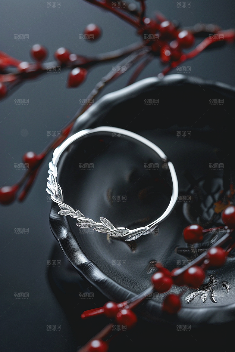 手镯质感金银玉石摄影图