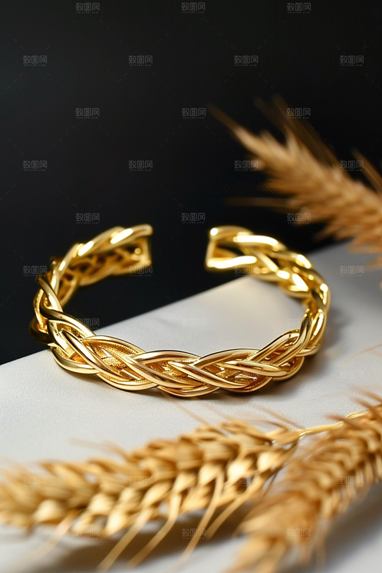 手镯金银玉石唯美摄影图