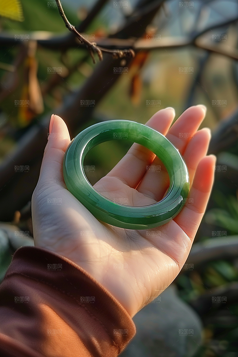 手镯金银玉石手环摄影图