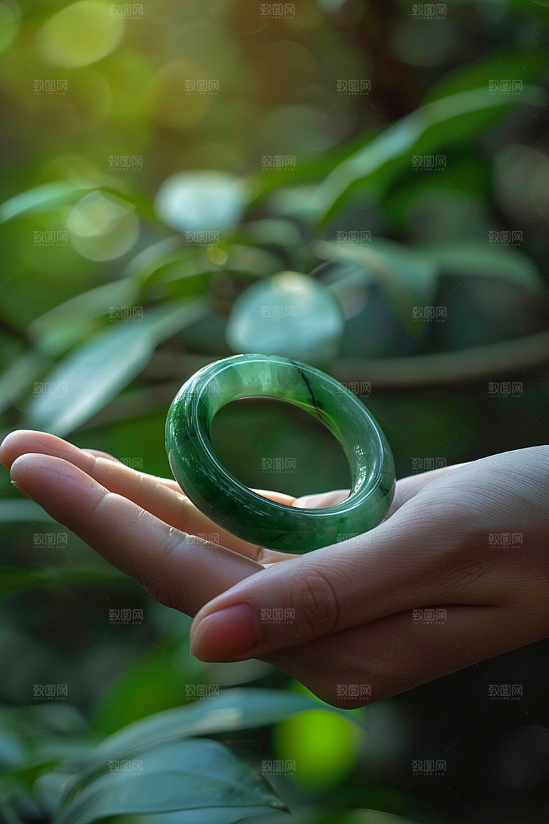 手镯金银玉石质感摄影图