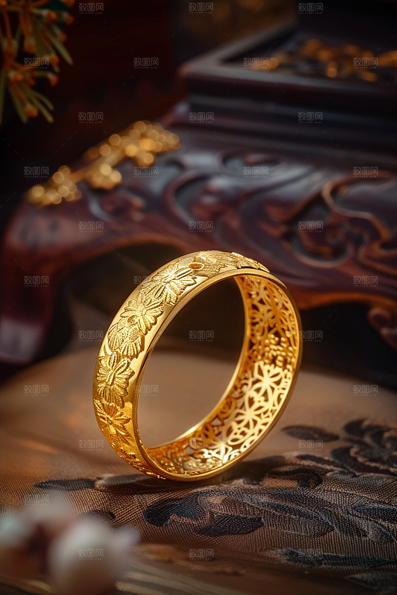 手镯金银玉石精致摄影图