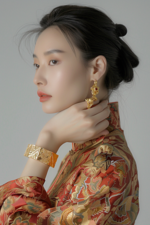 手镯高清金银玉石摄影图