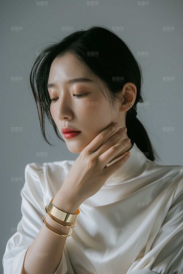 手镯金银玉石高贵摄影图