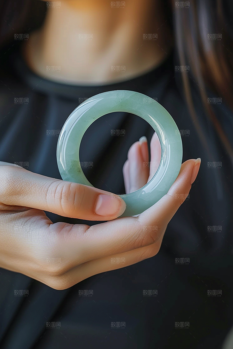 手镯金银玉石精致摄影图