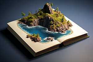 书本创意岛屿艺术创想科幻素材