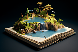 书本创意岛屿艺术创想立体素材