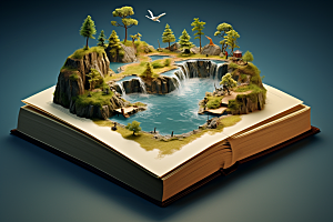 书本创意岛屿艺术创想科幻素材
